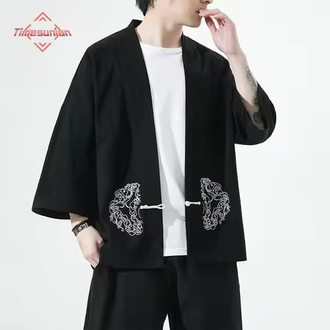 Kimono Cosplay Japonais Unisexe en Coton Brodé - Style Harajuku