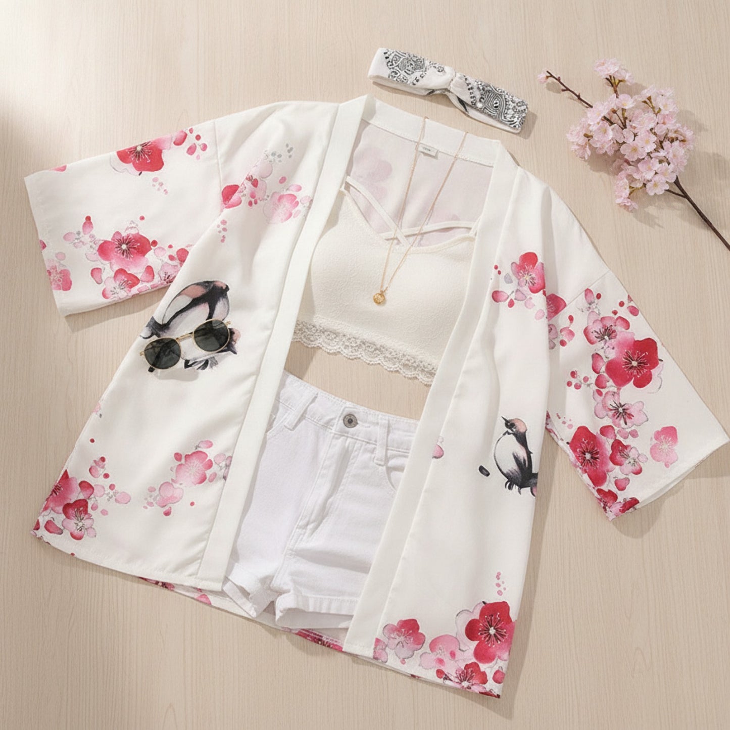 Ensemble d'été femme : Kimono Yukata Japonais et Accessoires