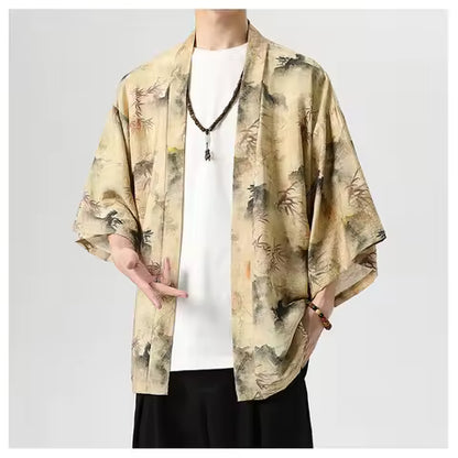 Kimono Léger Style Chinois pour Homme et Femme - Visière Solaire 3/4 Manches, Imprimé Bambou