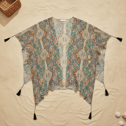 Kimono Fleuri Ample à Franges pour Femme - Cache-Maillot & Cardigan de Plage