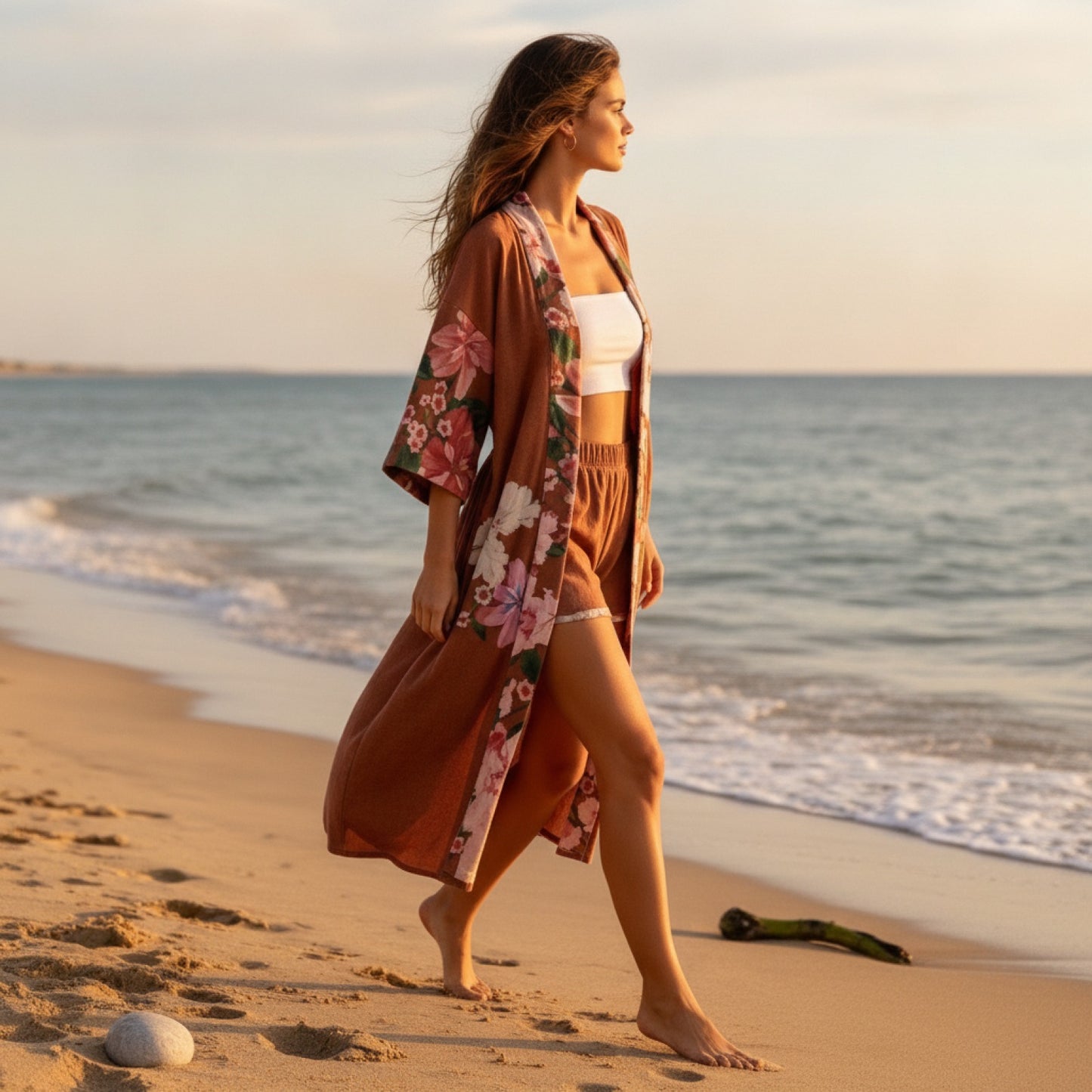 Kimono Fleuri Élégant Femme : Cardigan Long Protection Solaire Style Ethnique