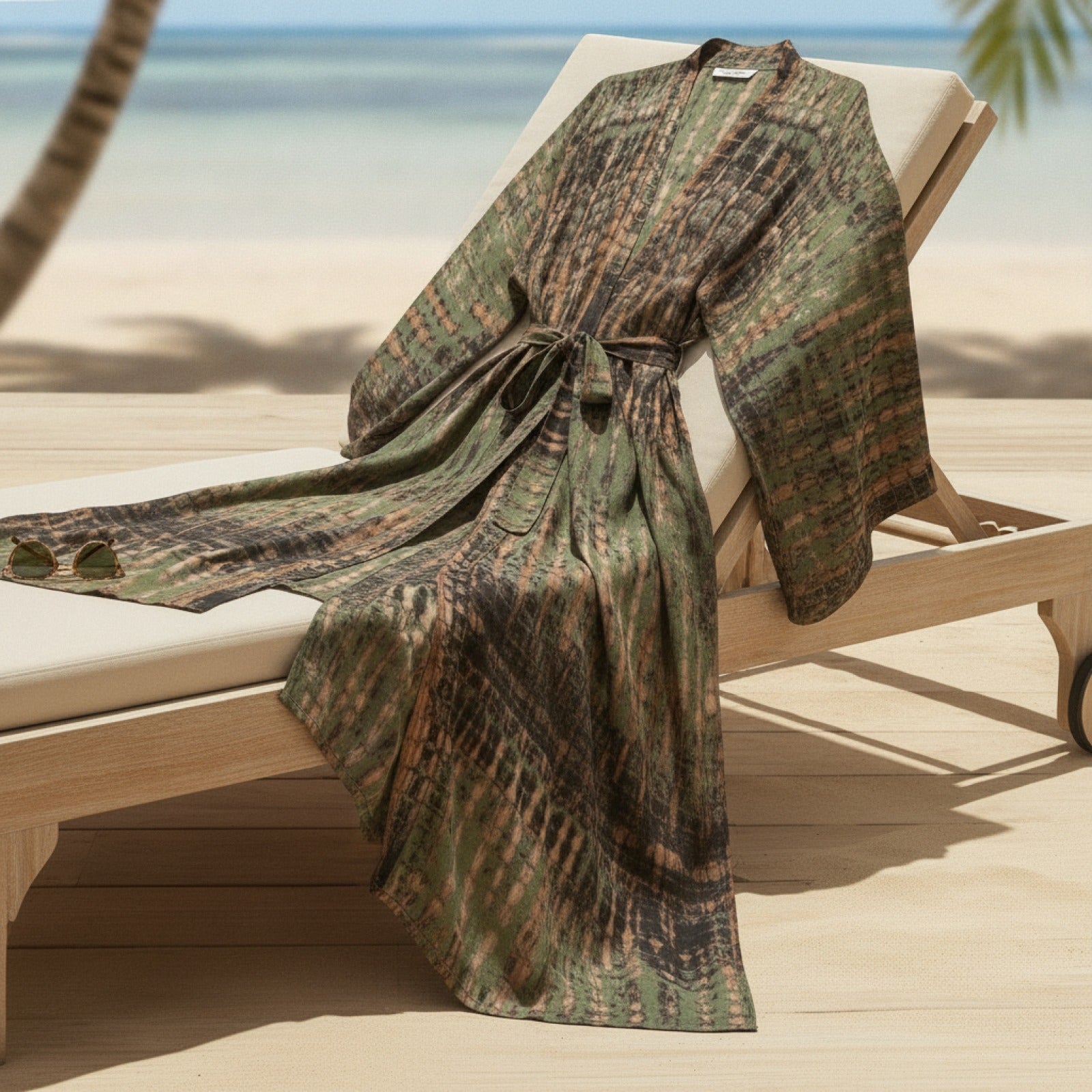 Kimono Cardigan Batik Femme - Robe Portefeuille & Ceinture Assortie pour Vacances d'Été