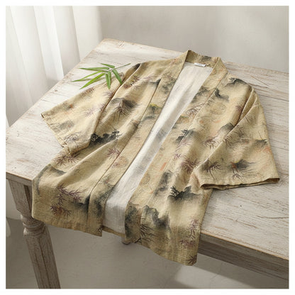 Kimono Léger Style Chinois pour Homme et Femme - Visière Solaire 3/4 Manches, Imprimé Bambou