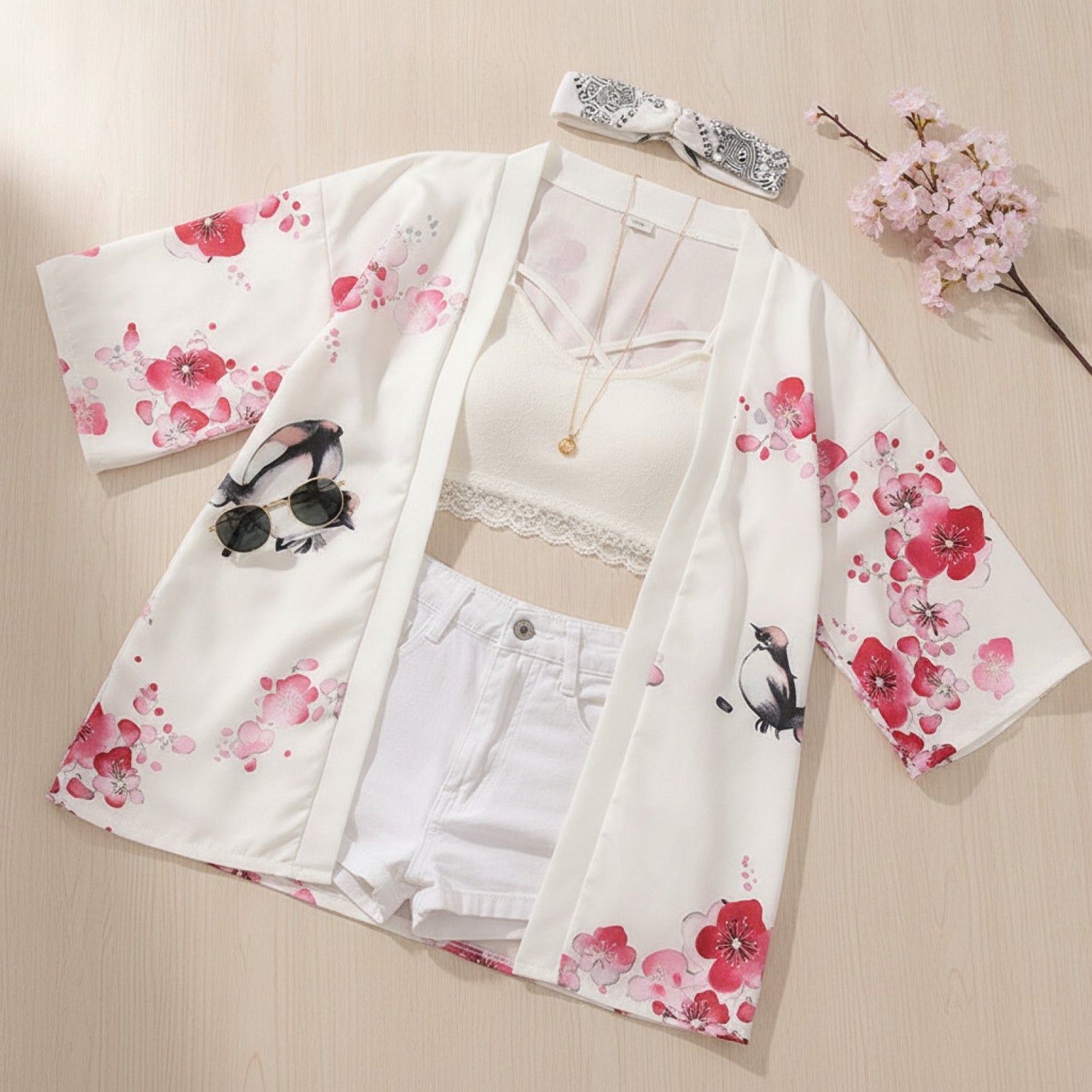Ensemble d'été femme : Kimono Yukata Japonais et Accessoires
