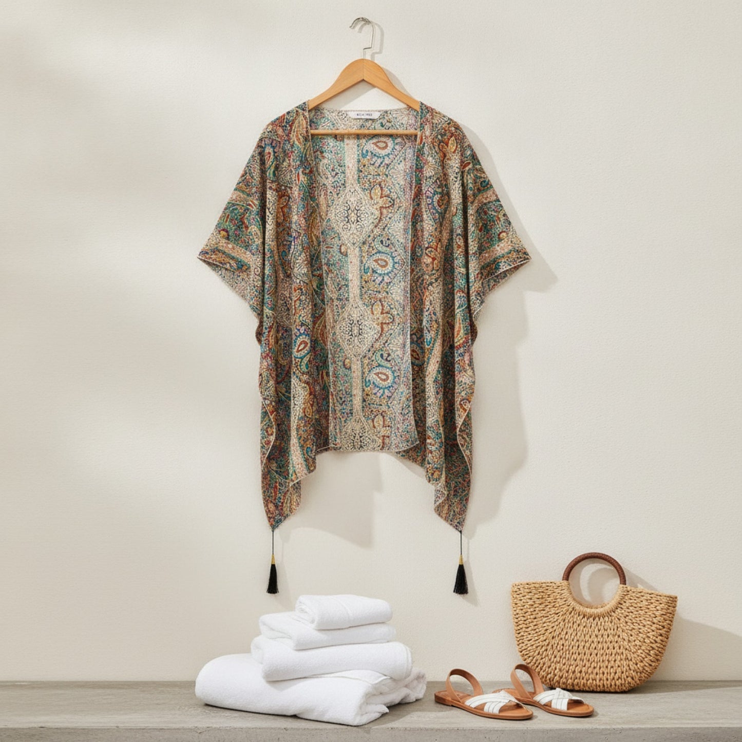 Kimono Fleuri Ample à Franges pour Femme - Cache-Maillot & Cardigan de Plage