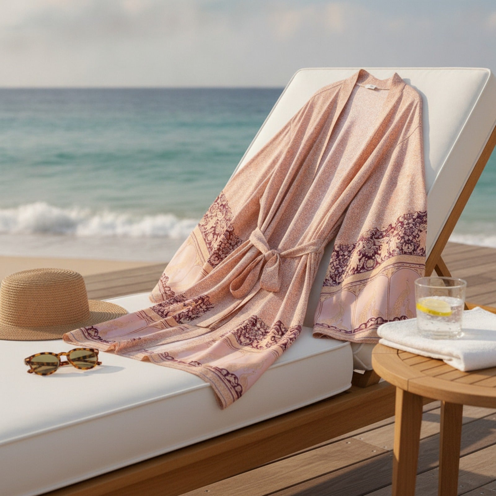 Kimono Cardigan Imprimé Femme Col V Manches Longues - Paréo de Plage Léger