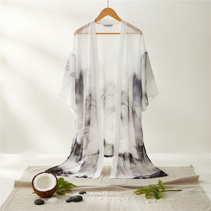 Kimono Maxi Robe de Plage Transparente pour Femme - Paréo d'Été Chic