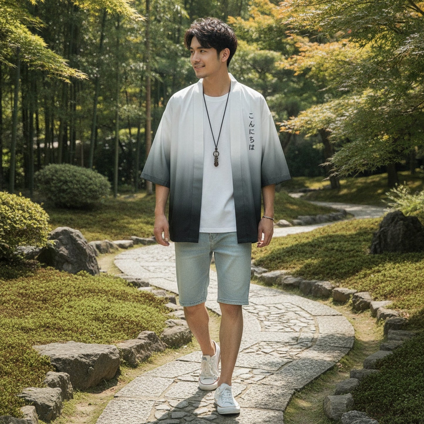 Kimono d'été homme à manches courtes imprimé style Harajuku rétro