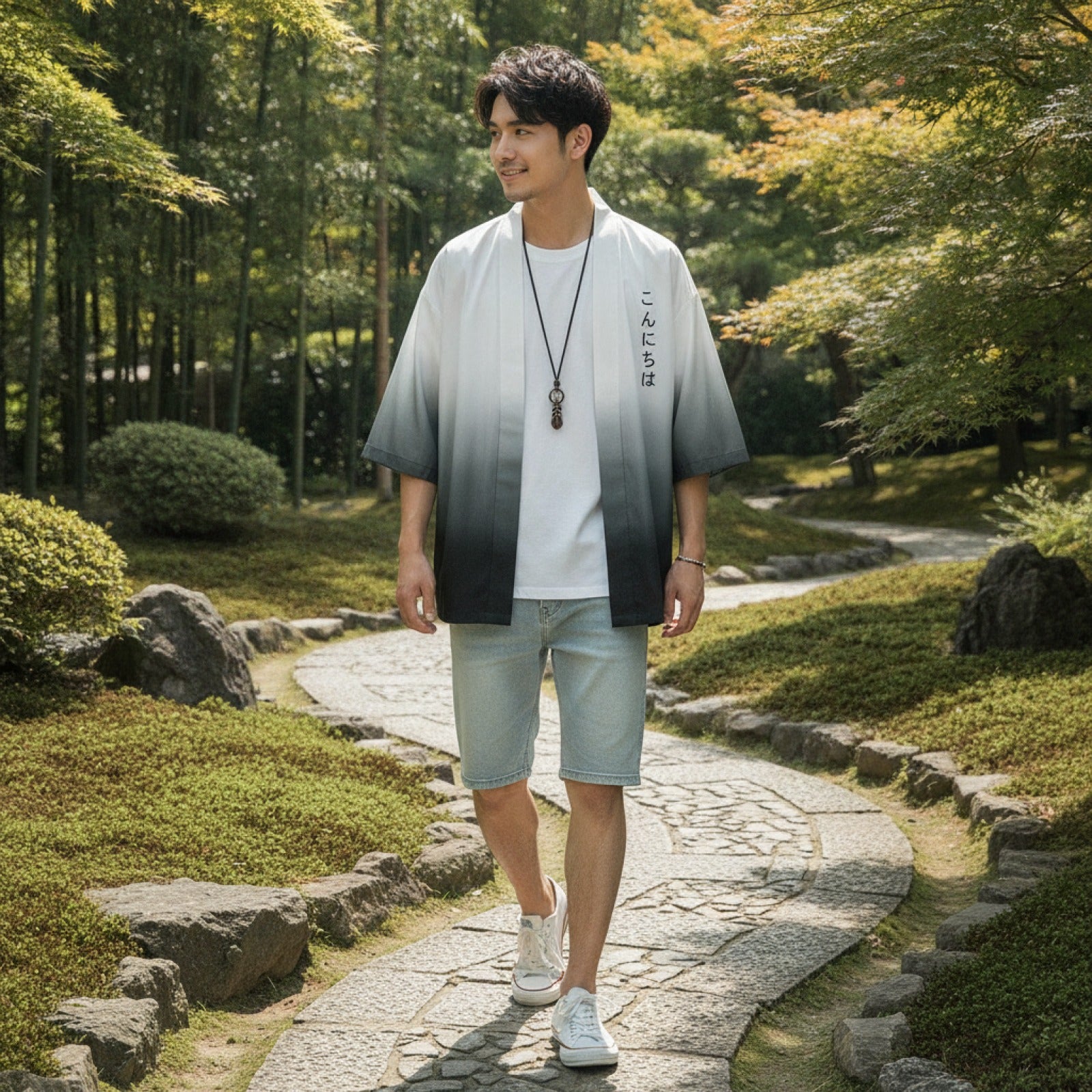 Kimono d'été homme à manches courtes imprimé style Harajuku rétro