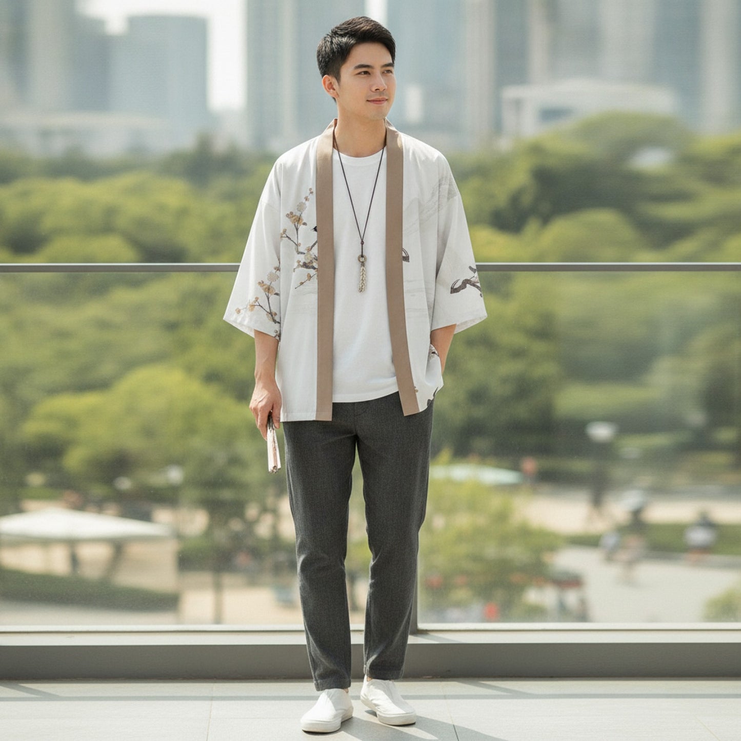 Kimono d'été homme à manches courtes imprimé style Harajuku rétro