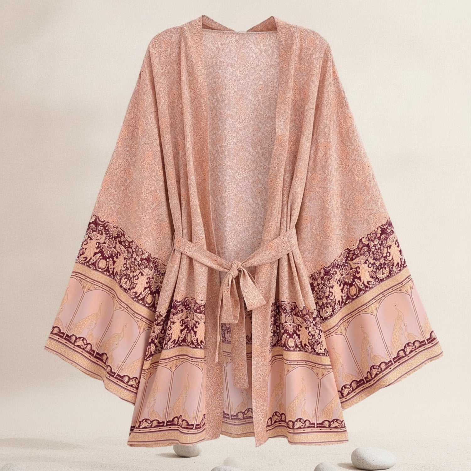 Kimono Cardigan Imprimé Femme Col V Manches Longues - Paréo de Plage Léger