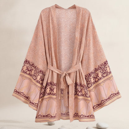 Kimono Cardigan Imprimé Femme Col V Manches Longues - Paréo de Plage Léger