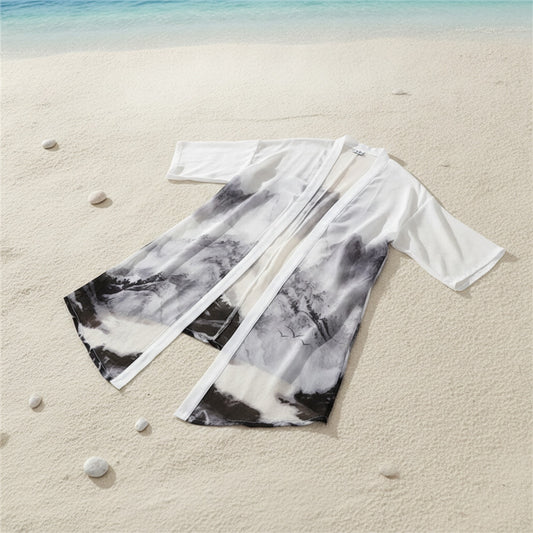 Kimono Maxi Robe de Plage Transparente pour Femme - Paréo d'Été Chic