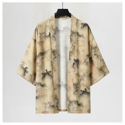 Kimono Léger Style Chinois pour Homme et Femme - Visière Solaire 3/4 Manches, Imprimé Bambou