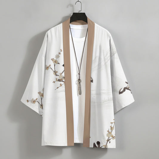 Kimono d'été homme à manches courtes imprimé style Harajuku rétro