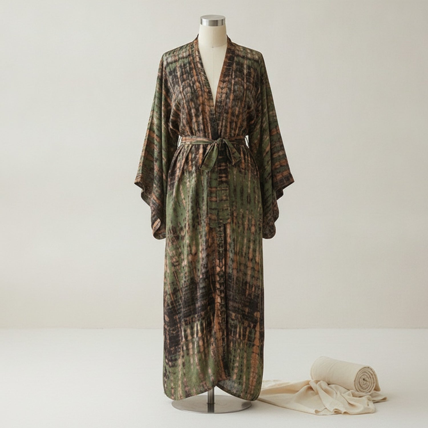 Kimono Cardigan Batik Femme - Robe Portefeuille & Ceinture Assortie pour Vacances d'Été